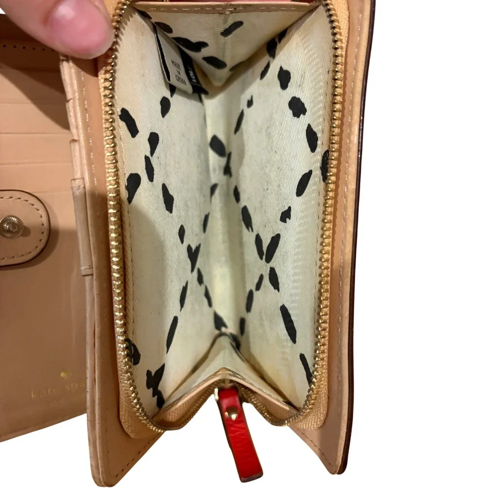 Kate Spade New York Red Pebbled Leather Bifold Zip Wallet with ID Window